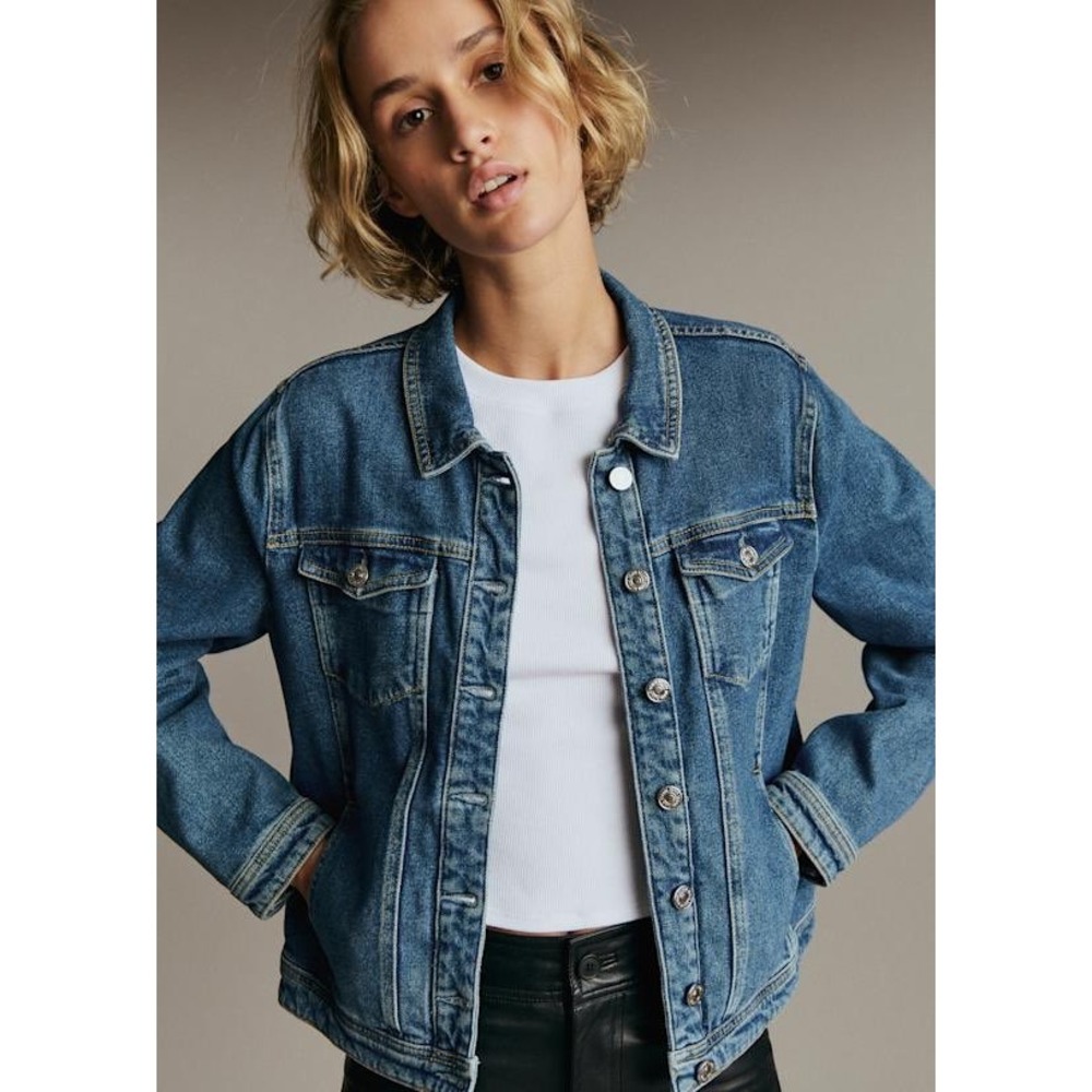 Sezane Wilfried Jacket Blue Denim Organic Cotton Trucker XS VES038B Jean